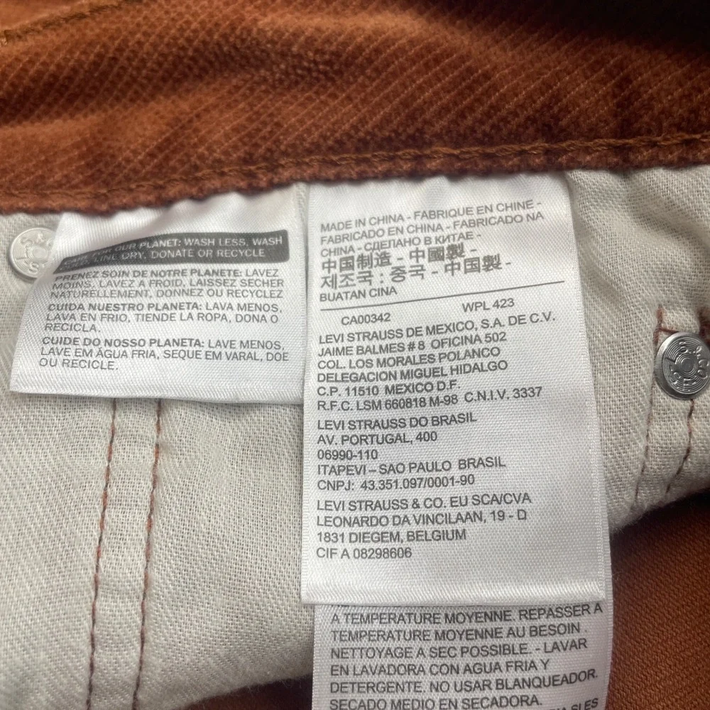 Levi's 511 Corduroy Pants Men‎ 33x32 Rust Slim Fit 2 Way Stretch